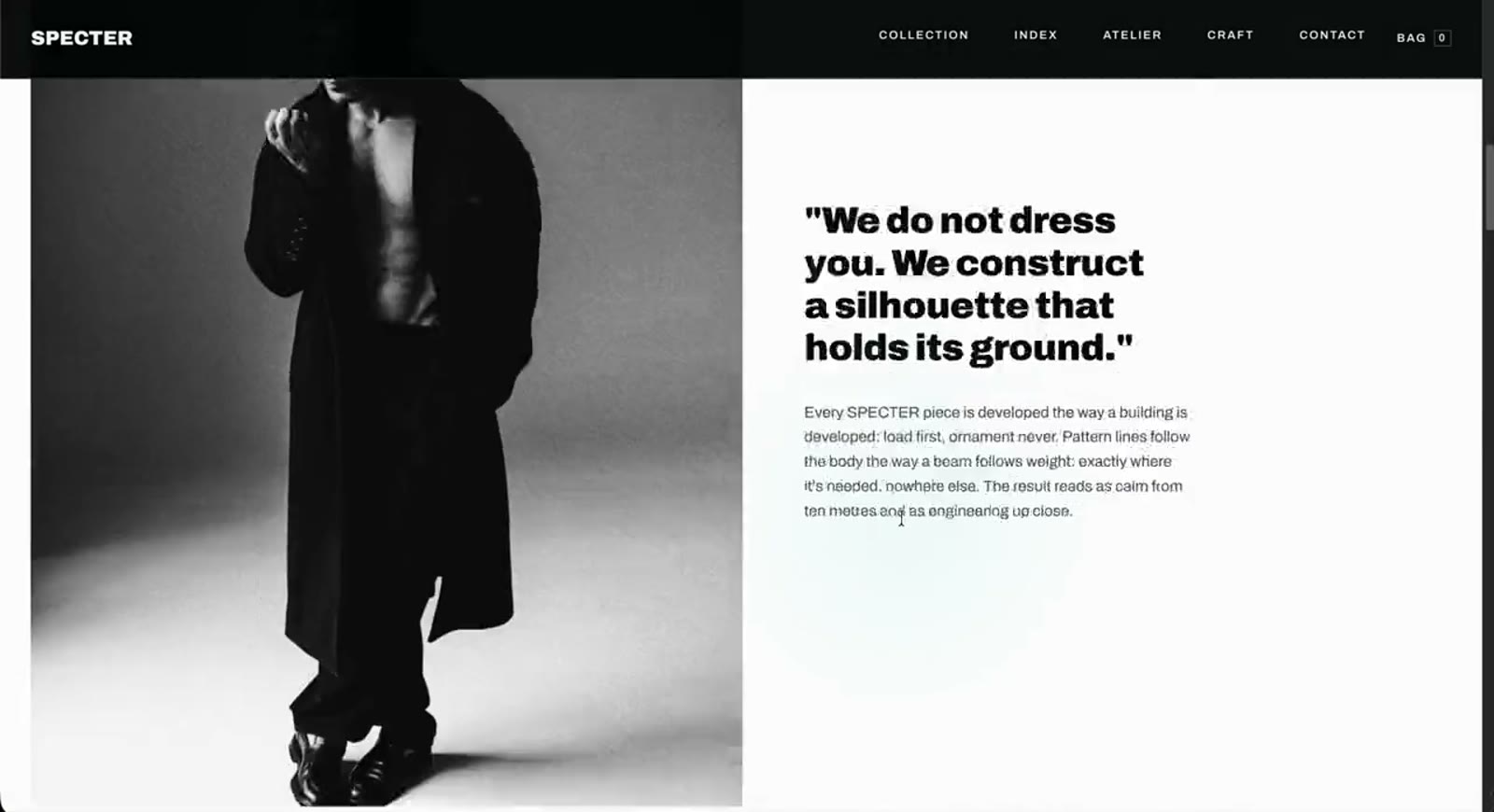 Specter website, screen 1