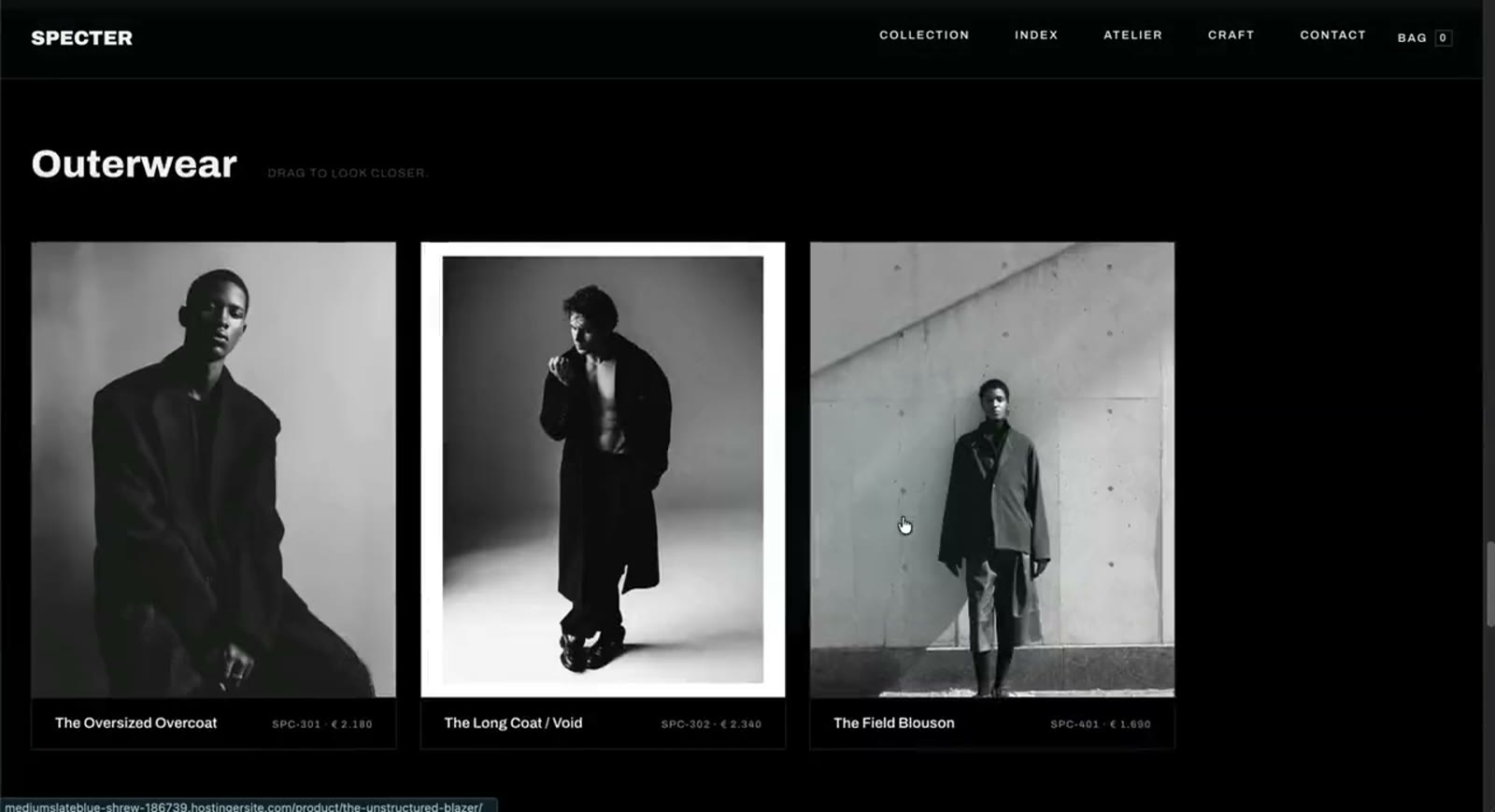 Specter website, screen 2