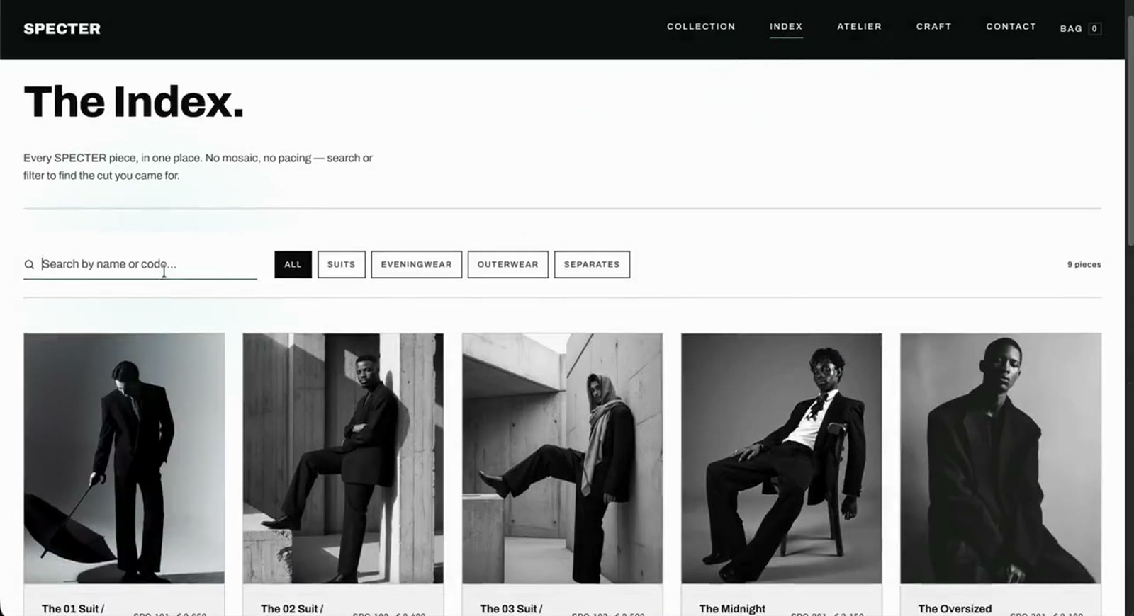 Specter website, screen 3
