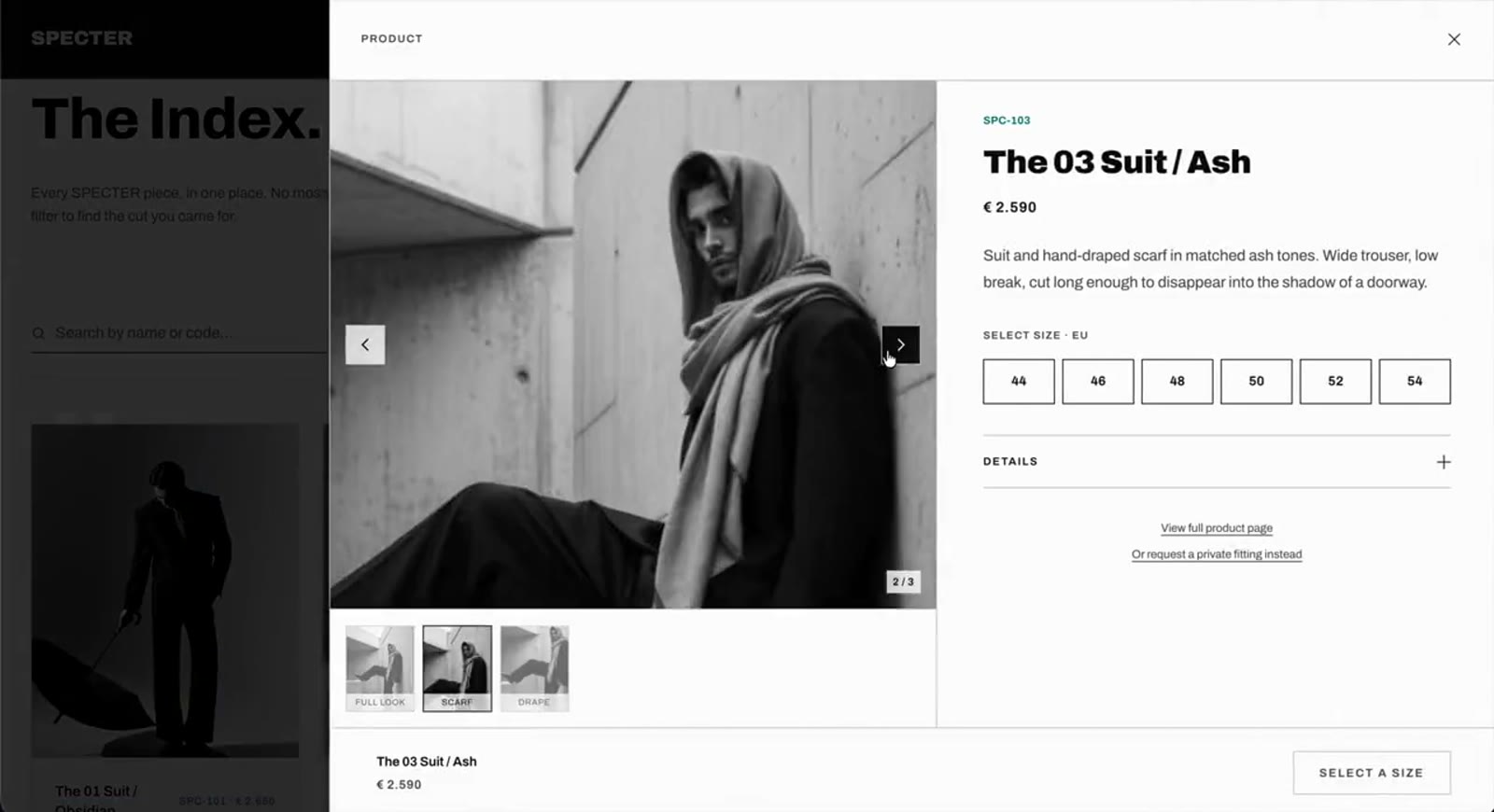 Specter website, screen 4