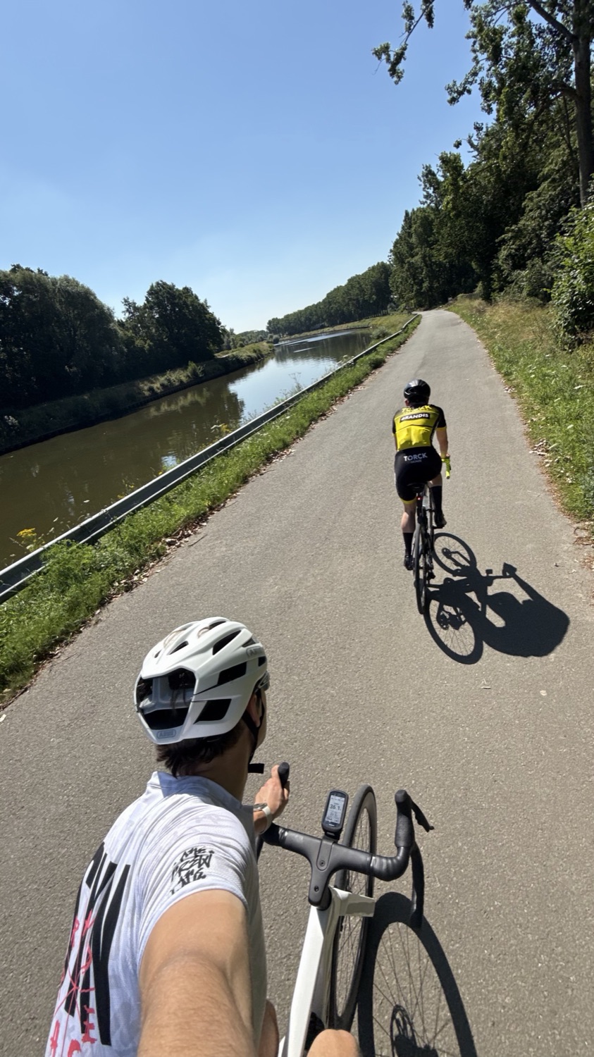 Riding alone along a canal towpath